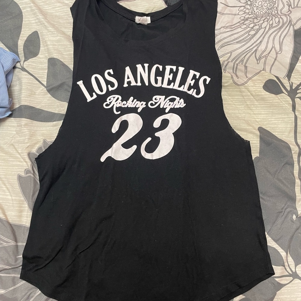 Black graphic tank top